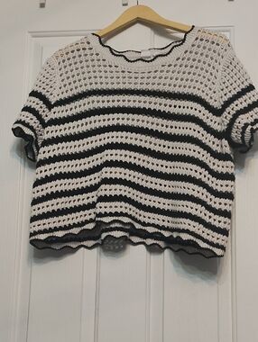 GAP Black and White Crocheted Stripe Sweater
